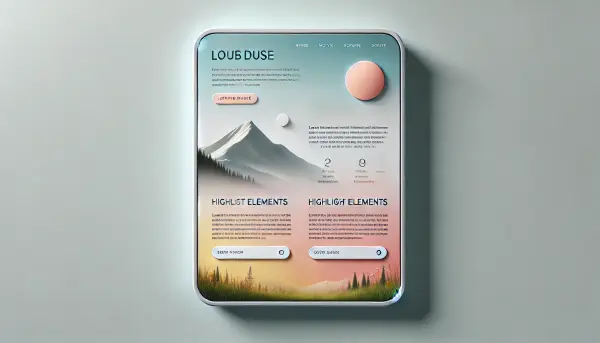 Desain landing page modern dengan latar belakang minimalis dan penggunaan warna pastel