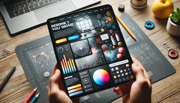 Desain landing page modern dengan tata letak bersih dan elemen visual interaktif