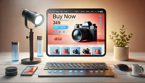 Landing page modern dan elegan untuk bisnis e-commerce, dengan desain responsif yang menonjolkan pengalaman pengguna