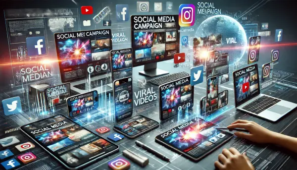 Visual kampanye media sosial yang sedang diluncurkan di berbagai perangkat seperti smartphone, tablet, dan komputer
