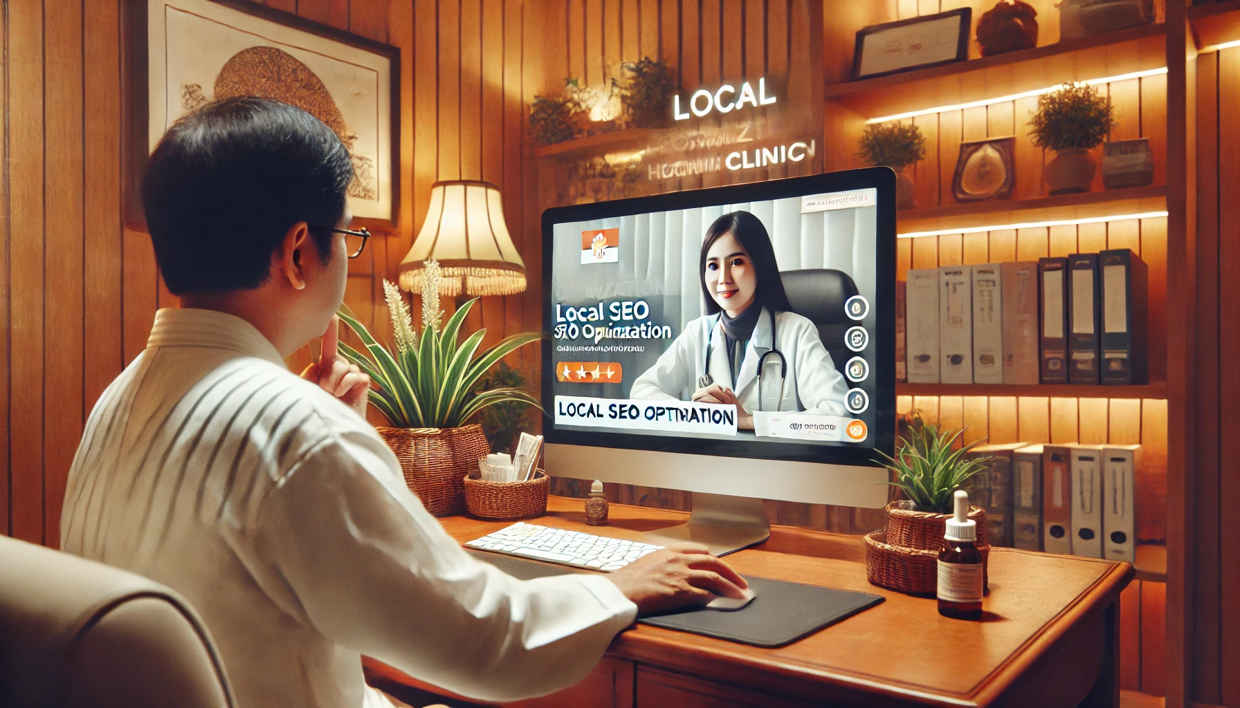 Seorang dokter asal Indonesia yang sedang melakukan konsultasi virtual dengan pasien melalui komputer
