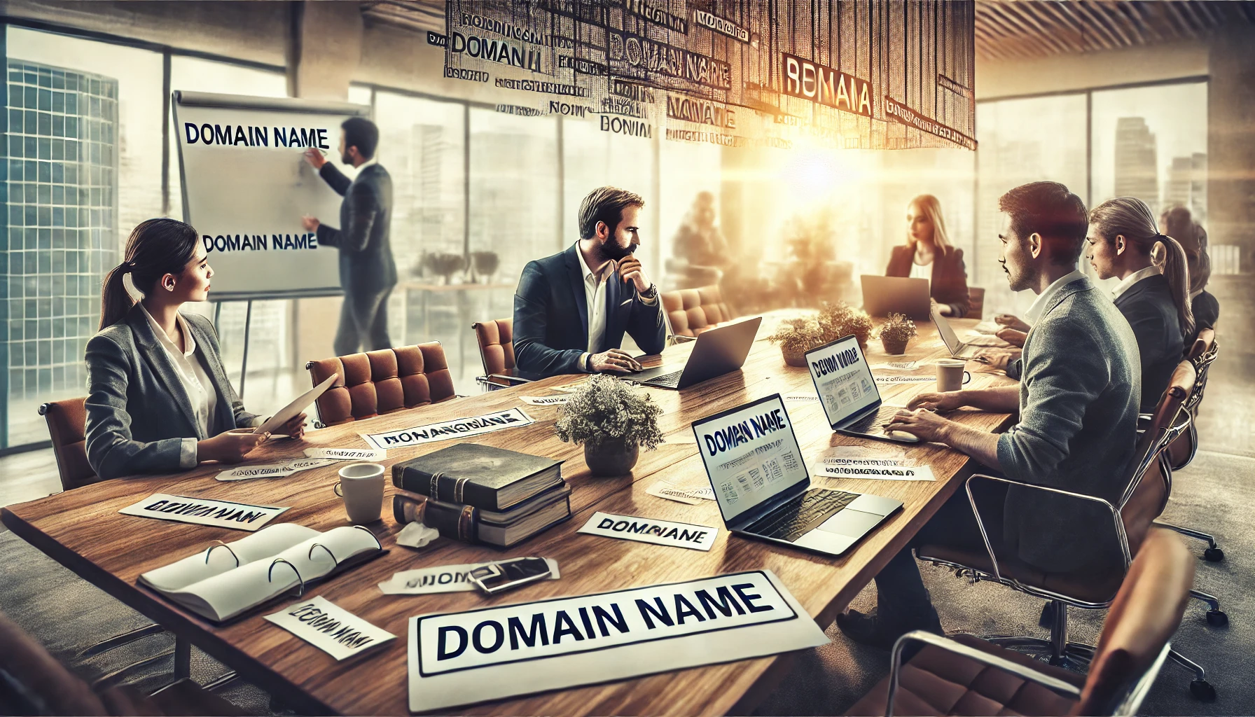 Seorang profesional asal Indonesia yang sedang berdiskusi dengan timnya tentang pemilihan nama domain website
